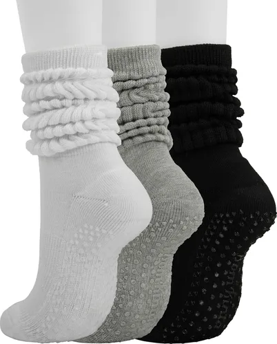 Vista 8 de BomKinta - Calcetines de pilates con agarre para mujer - Calcetiñ de yoga con agarradera holgada y arrugada - Calcetines de zapatilla para ejercicio