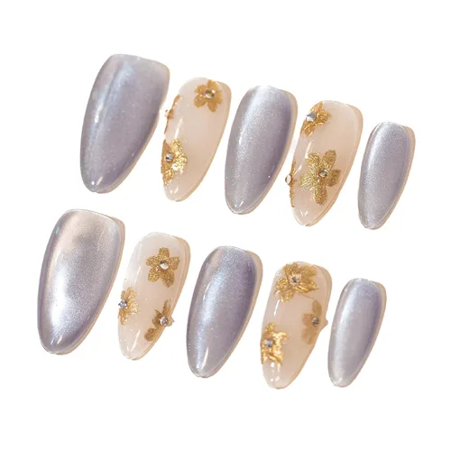 Vista 14 de Sun&Beam Nails Uñas postizas a presión hechas a mano, medianas y largas, almendra, ovalada, rosa y blanca, punta falsa, diseño 3D, lindos con caja