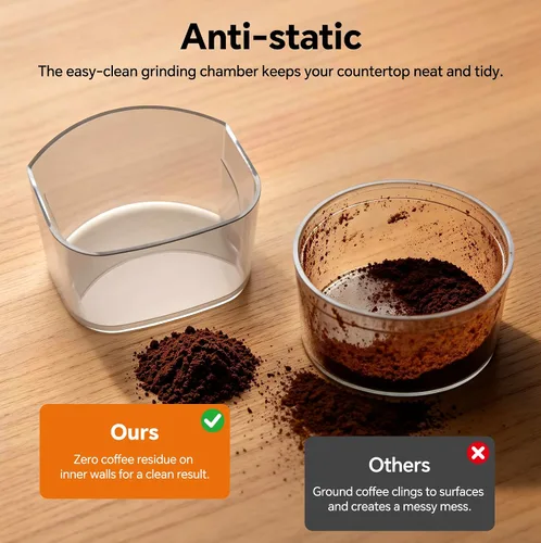 Vista 14 de Molinillo de café cónico, 51 ajustes precisos de molienda automática, pantalla LED inteligente de doble control, 1-12 tazas, con soporte