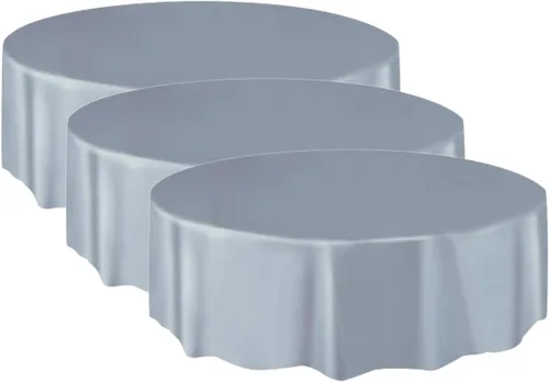 Unique Mantel redondo de plástico, 84 pulgadas, plateado (paquete de 3)