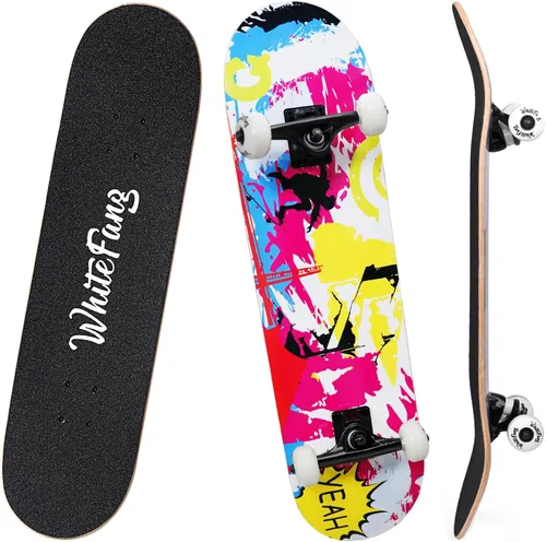 Vista 19 de WhiteFang Patinetas para principiantes, patineta completa de 31 x 7.88 pulgadas, 7 capas de arce canadiense con doble kick cóncavo estándar