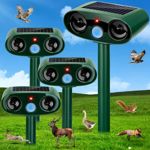 2026 Upgraded Solar Ultrasonic Animal Repeller Outdoor, 4 Pack Waterproof Deer Repellent Devices & Cat Deterrent for Yard, Ultrasonic Animal