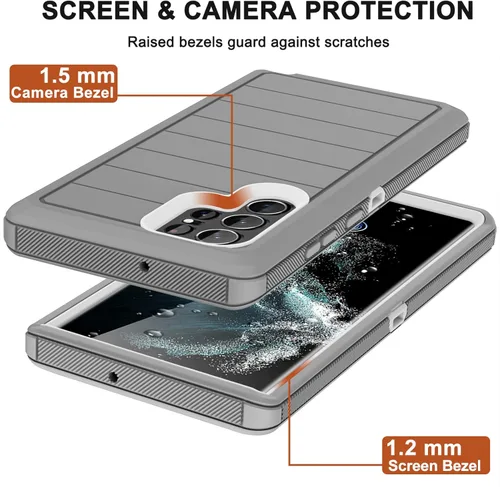 Vista 5 de Funda para Samsung Galaxy S22 Ultra con funda de clip para cinturón, 2 protectores de pantalla, protección de grado militar resistente, cuerpo