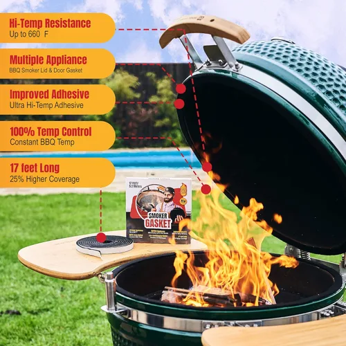 Vista 3 de Junta para ahumador Chef Smoker – Junta de 0.6’’ de ancho 0.2’’ de grosor, junta de alta temperatura para parrilla, de 17 pies de largo, cinta