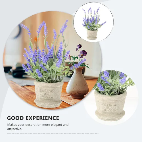 Vista 7 de BESPORTBLE Macetero de lavanda artificial, florero de lavanda sintética, decoración de planta morada falsa en maceta, centro de mesa de simulación