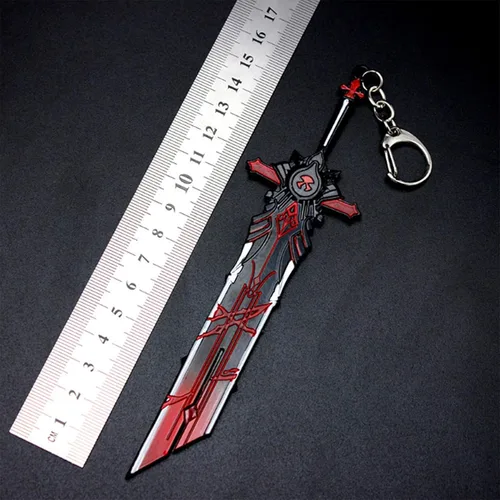 Vista 6 de retsamradassaT Genshin Impact Diluc Wolf's Gravestone Metal Claymore Arma Espada Llavero RedBlack Standard