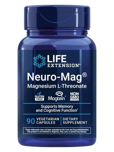 Life Extension Neuro-Mag Magnesio L-treonato, Salud de la Memoria, Pensamiento Rápido, Apoyo a la Salud Cognitiva, Vegetariano, Sin GMO, 90 Cápsulas