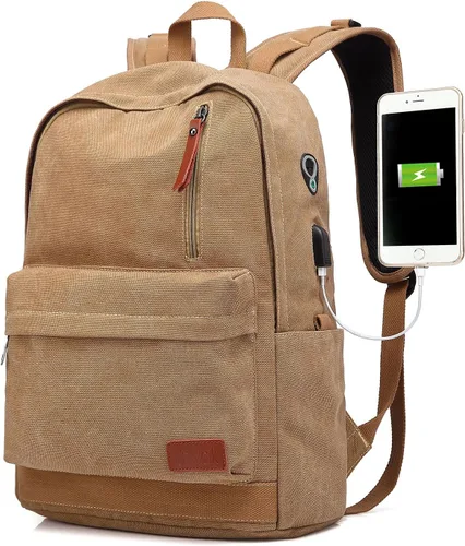 Vista 2 de Mochila de lona para laptop, mochila escolar impermeable con carga USB, 17.32in X 12.6in X 6.0in, Mochilas Daypack