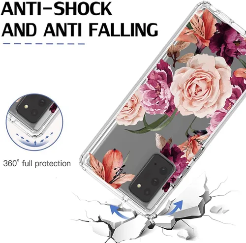 Vista 7 de Funda para Galaxy Note 20 5G SM-N981U con protector de pantalla de vidrio templado, cuerpo completo, diseño floral, a prueba de golpes, funda