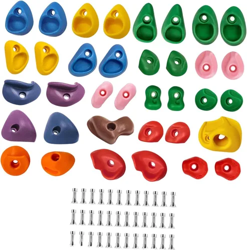 Vaveren 36Pcs Rock Wall Holds Multi Size Anti Slip for Kids Multi Colored Support Climbing Stone Toys for Playground Backyard Outdoor