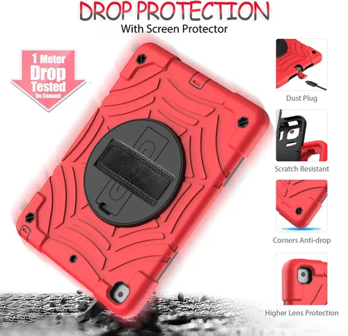 Vista 9 de BMOUO Funda para iPad de 9ª/8ª/7ª generación -10.2 pulgadas 2021/2020/2019 con protector de pantalla, soporte giratorio de 360º correa de mano