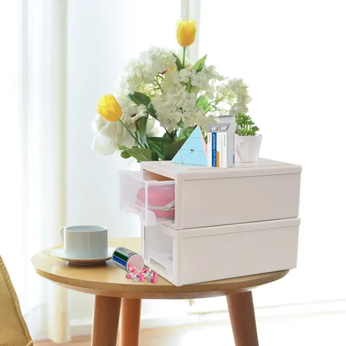 Vista 8 de Paquete de 3 cajones de almacenamiento de plástico, unidad apilable con cajón deslizante, F