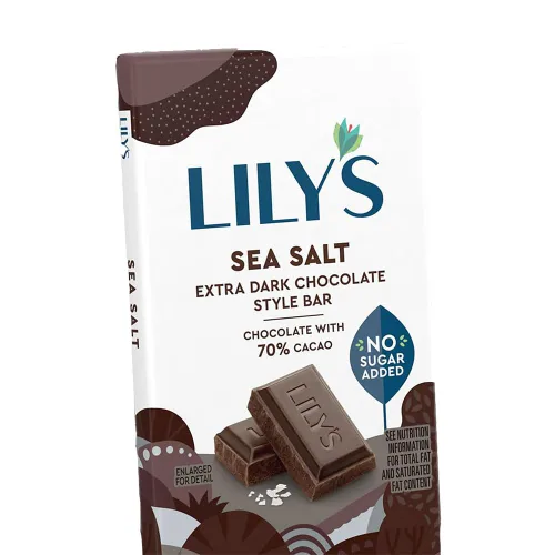 LILY'S Barras de chocolate estilo extra oscuro con sal marina sin azúcar añadida, dulces, 2.8 oz (12 unidades)