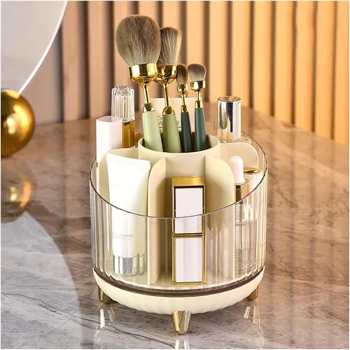 Makeup 360° Rotating Makeup Brush Holder Lipstick Organizer 6 Slot Desktop for Cosmetic Pen Eyeliner Storage Organizer(A)