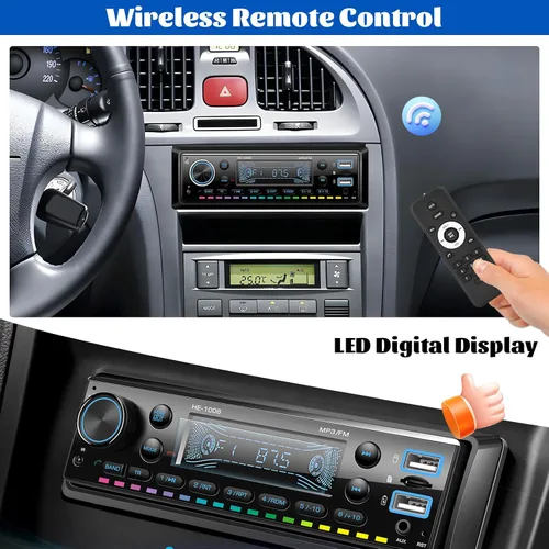 Vista 5 de Radio Estéreo Multimedia Bluetooth de Din Sencillo para Automóvil, Reproductor MP3 con USB/TF/AUX-in, FM, Pantalla LCD+Tarjeta SD de 64GB