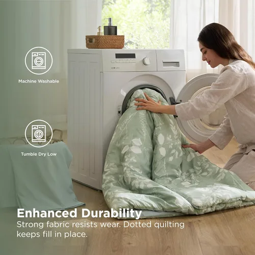 Vista 5 de Bedsure Juego de ropa de cama con edredón tamaño individual de 5 piezas, diseño floral, color verde salvia suave, con edredón, sábanas, funda