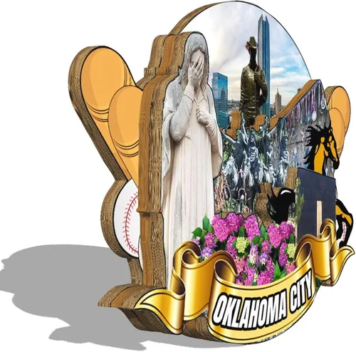 Vista 2 de Imán de madera para nevera de Oklahoma City Oklahoma, Estados Unidos, monumentos 3D, recuerdos coleccionables, decoración hecha a mano