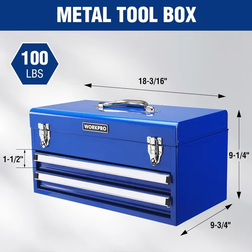 Vista 3 de WORKPRO Caja de herramientas de metal de 15 pulgadas con 2 cajones y 1 almacenamiento superior, caja de herramientas portátil resistente con asa