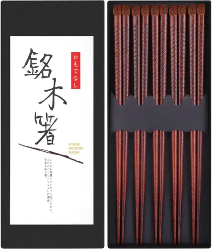 Vista 14 de Antner - Palillos japoneses hechos a mano, palillos de madera natural reutilizables con caja, juego de regalo de 5 pares