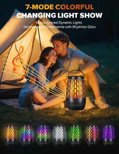 Vista 2 de Altavoces para exteriores con llama y luces RGB, estéreo HD de 10 W, emparejamiento automático Bluetooth 5.3, multisincronización de más de 100