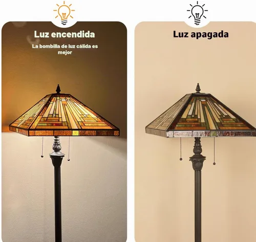 Vista 9 de Capulina Tiffany Lámpara De Pie De Vidrio Manchado 2 Luces 16X16X63 Pulgadas Ámbar Marrón Diseño Misión Antiguo Estilo Tiffany Lámpara De Pie De