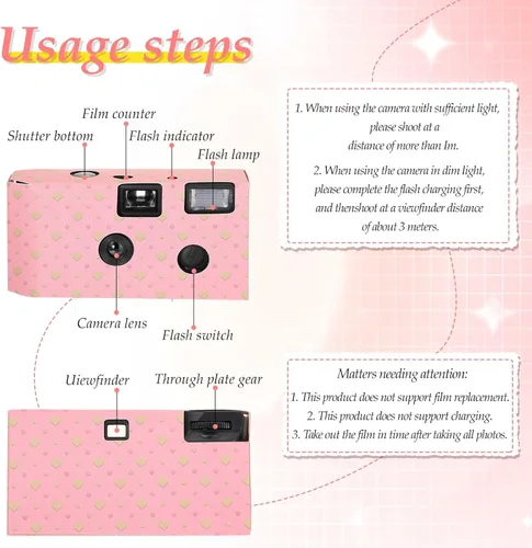 Vista 3 de Paquete de 6 cámaras desechables a granel para bodas, cámaras de un solo uso de 1.38 pulgadas con cámaras desechables flash, cámara única, película