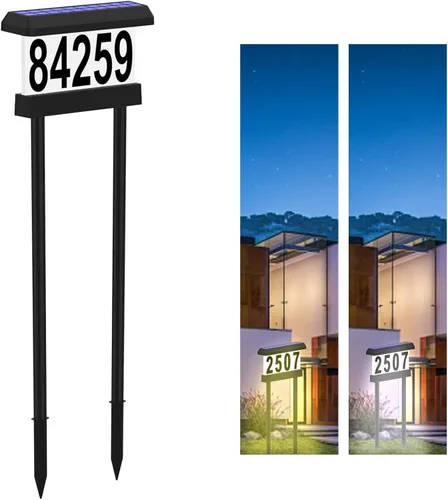 Vista 10 de Acrylic - Números solares de dirección para casa, letrero de dirección con estacas dobles, doble color impermeable, placa de dirección moderna