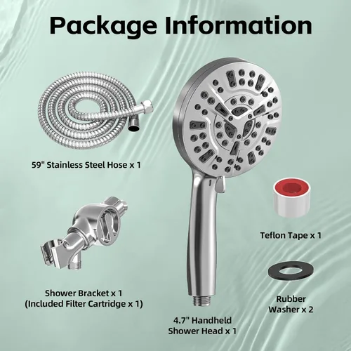 Vista 7 de High Pressure Filtered Shower Head with Handheld, 9 Spray Modes 4.7" Shower Head, 59" long hose, 10 Layers Filter for Hard Water, Remove Chlorine