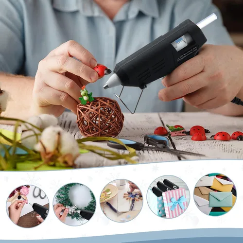 Vista 5 de Threlaco 6 Pcs Mini Hot Glue Gun for Class Craft Glue Guns Fast Preheating Hot Melt Gun Low Temp with Burn Protection School DIY Home, 20 W (Black)