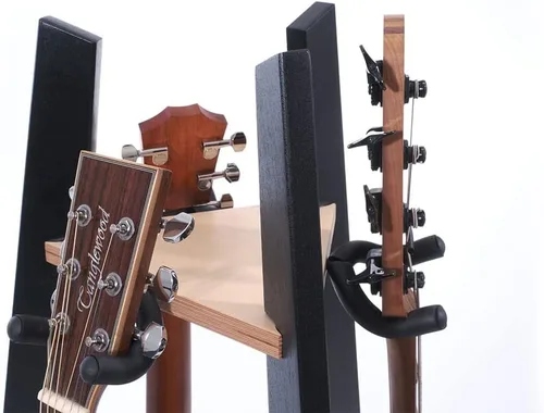 Vista 3 de Ruach GR-1 Estante de exhibición de madera hecho a mano de 3 vías Multi Guitar Stand - Negro
