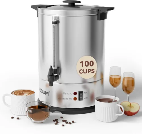 Cafetera comercial de 100 tazas, urna de agua caliente, dispensador de bebidas calientes de gran capacidad de 4 galones, preparación rápida de 1500