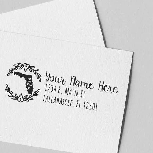 Vista 63 de Alabama Address Stamp, Alabama State Wreath Stamp, Custom Hand Imprint for Home, Office, Crafting, Mail, Weddings, Housewarming, and Residents