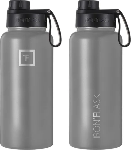 Vista 98 de IRON °FLASK - Botella deportiva de 14, 18, 22, 32, 40, 64 o 128 onzas, 3 tapas (boquilla), acero inoxidable aislado al vacío, doble pared moderna