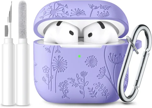 Vista 36 de Lerobo Funda para AirPods Pro 3 con kit de limpieza, funda de protección de 360° de silicona grabada con flores compatible con Apple AirPods Pro