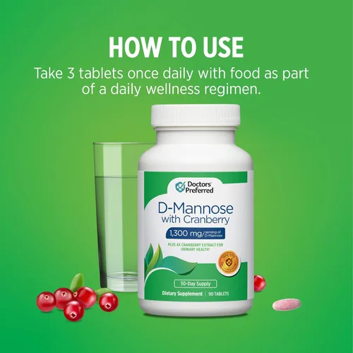 Vista 5 de DOCTORS' PREFERRED D-manosa 1300 mg con suplemento de arándano 500 mg - Fórmula premium (90 tabletas veganas)