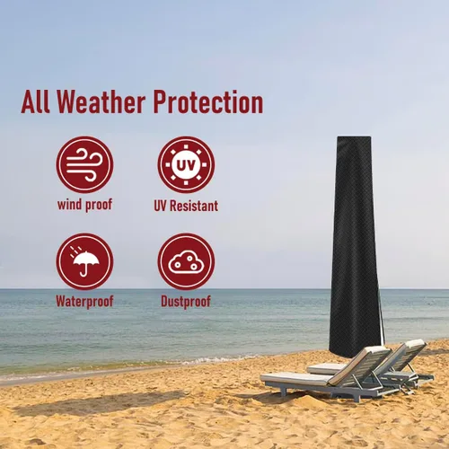 Vista 6 de Funda para sombrilla de patio al aire libre con varilla, impermeable, duradera, tela de poliéster 420D, cubierta de sombrilla para sombrilla de 7