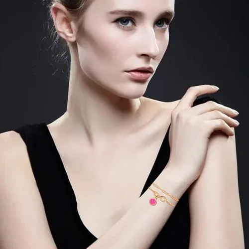 Vista 6 de Delicadas pulseras de oro en capas para mujer con relleno de oro de 14 quilates ajustable con capas de cara sonriente linda pulseras de oro