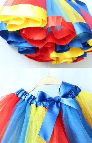 Vista 3 de BGFKS Falda tutú de tul de ballet en capas para niñas pequeñas con lazos coloridos para el cabello