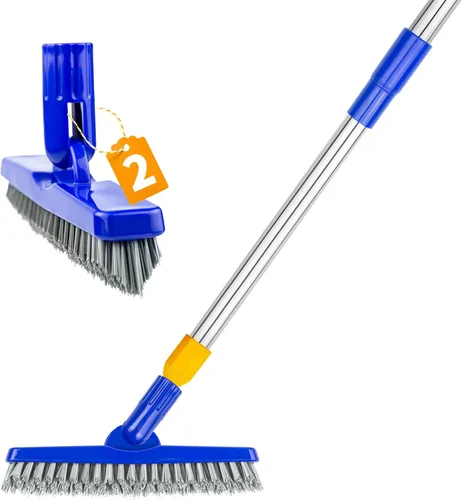 Vista 12 de ITTAHO Juego de cepillos para fregar y lechada de piso de 12 pulgadas de ancho con mango largo extensible, limpiador de cerdas rígidas resistente