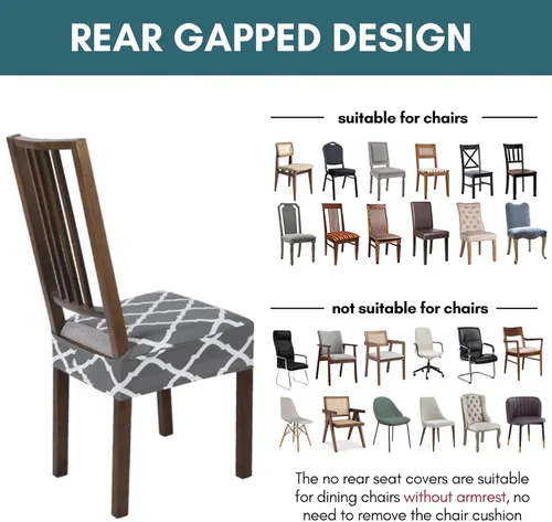 Vista 4 de SearchI Juego de 4 fundas de asiento elásticas para sillas de comedor, suaves, extraíbles y lavables, para sillas de comedor, protector de asiento