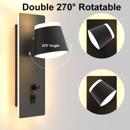 Vista 5 de Sytmhoe Aplique de pared LED con interruptor de atenuación, moderna lámpara de pared regulable con puerto USB + tipo C, iluminación montada