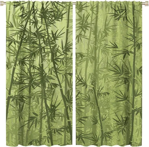 Vista 57 de Cortina con estampado de bambú, estilo japonés, tela para el hogar, sala de estar, dormitorio, cocina, baño, decoración opaca con bolsillo