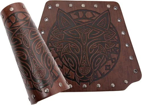 Vista 4 de AZORA Pulsera de cuero con guantelete medieval, con hebilla, brazalete ancho, armadura, 2