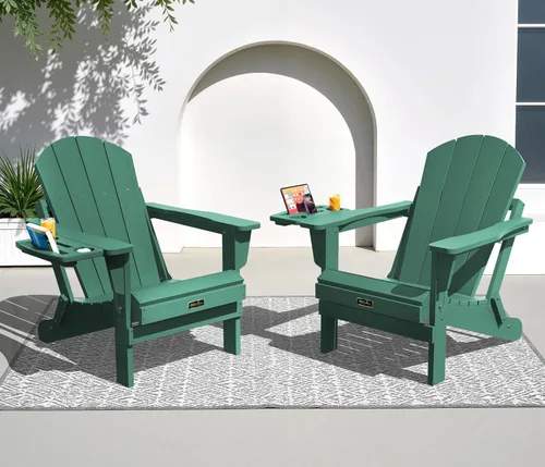 Vista 44 de SERWALL Silla Adirondack plegable resistente a la intemperie, sillas de patio al aire libre, sillas Adirondack pintadas, juego de 2, color azul Aruba