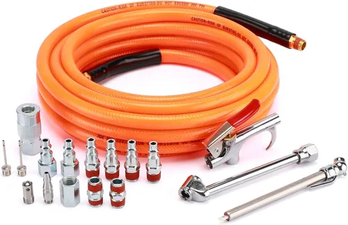 AIRTOON Kit de accesorios para herramientas neumáticas de 18 piezas con manguera de PVC de 3/8 pulgadas x 25 pies, accesorios de conexión rápida NPT