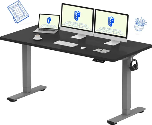 Vista 25 de FLEXISPOT EN1 Escritorio eléctrico de pie de una pieza de 48 x 24 pulgadas, altura ajustable, para oficina en casa
