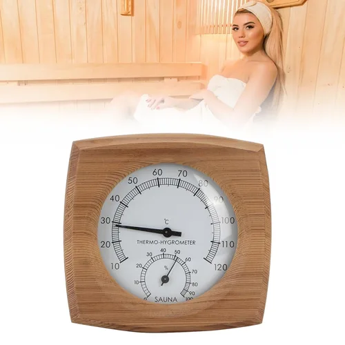 Vista 6 de Termómetro higrómetro, 2 en 1, medidor de humedad para interiores, termómetro de temperatura de madera, monitor de humedad para baño, sauna