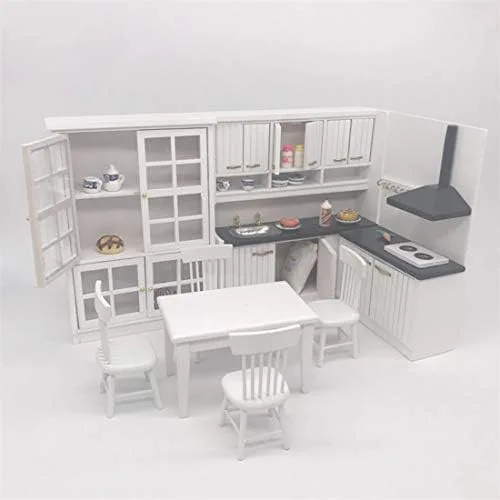 Vista 6 de HMANE - Muebles de cocina en miniatura para casa de muñecas 112, de madera, muebles y accesorios, Juego de cocina Dollhouse a