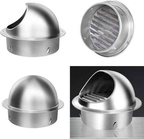Vista 5 de Stainless Steel Chimney Cowl Cap,Round Wall Vent Outlet Cover,Range Hood Exhaust Pipe Air Outlet,Exterior Wall Windshield Rainproof Ventilating