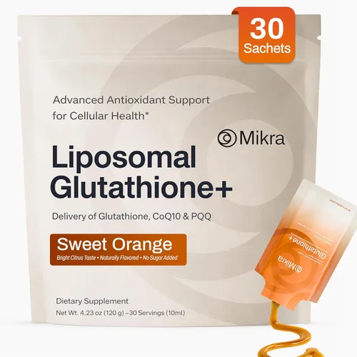 Mikra Glutatión+ Suplemento Antioxidante Liposomal con CoQ10 y PQQ - Apoyo Celular Avanzado para Energía, Enfoque y Salud Inmunológica - Suplemento